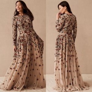 Mac Duggal 5533 Floral Appliqué Long Sleeve Illusion Gown NWT